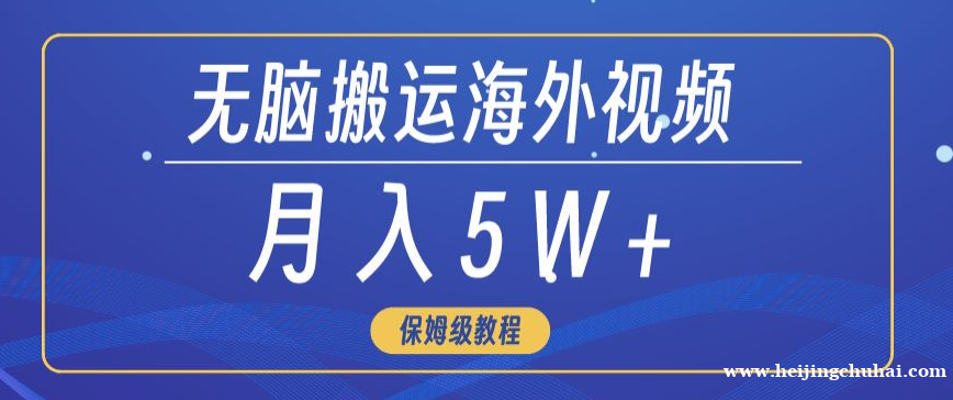 无脑搬运海外视频，一分钟一条，月入5W+有手就行